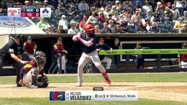 Nelson Velázquez hit by pitch. Miguel Villarroel scores. Jimmy Crooks to 3rd. Leo Bernal to 2nd.