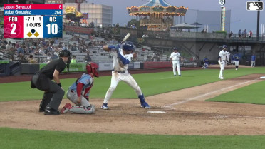 Asbel Gonzalez singles on a ground ball to center fielder Tai Peete. Jose Cerice scores. Nolan Sailors to 2nd.