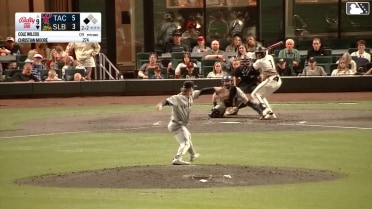 Christian Moore out on a sacrifice fly to center fielder Victor Labrada. Arol Vera scores.