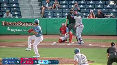 Vladimir Guerrero Jr. doubles (1) on a line drive to left fielder Jack Hopko. Jake Cook scores.