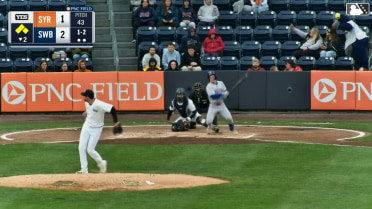 Adam Kloffenstein snares a comebacker behind his back