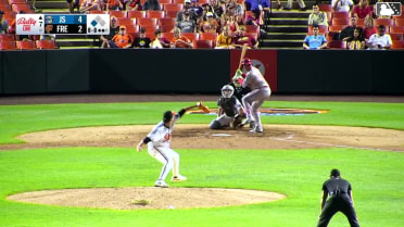 Brandon Lewis homers (2) on a line drive to left field. Daunte Stuart scores.