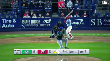 Raylin Heredia out on a sacrifice fly to center fielder Braylen Wimmer. Aroon Escobar scores.