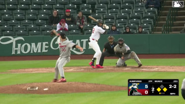 Samuel Munoz out on a sacrifice fly to center fielder Jace LaViolette. Jose Meza scores.