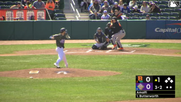 Brandon Butterworth homers (1) on a fly ball to left field.