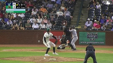 Kevin Bazzell doubles (4) on a sharp line drive to center fielder Brian Sanchez. Teo Banks scores.