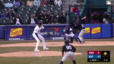 Max Schuemann doubles (1) on a sharp line drive to left fielder Rafael Lantigua. Oswaldo Cabrera scores.