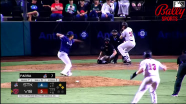 Victor Santana doubles (5) on a ground ball to left fielder Bobby Blandford. Paul Schoenfeld scores. Pedro Blanco out at 3rd on the throw, left fielder Bobby Blandford to third baseman Roman Martin.