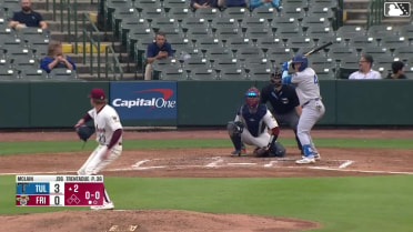 Sean McLain triples (1) on a fly ball to center fielder Orlando Martinez.