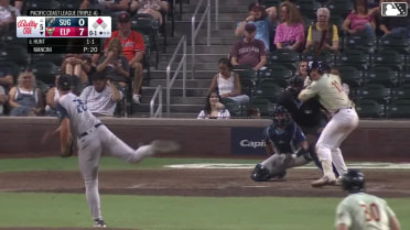 Blake Hunt doubles (1) on a line drive to right fielder Zach Cole. Nick Schnell scores.