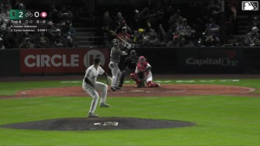 Carlos Gutierrez homers (1) on a fly ball to left field.