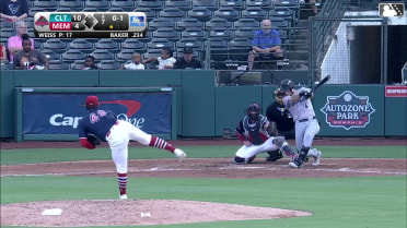 Dru Baker triples on a line drive off the wall