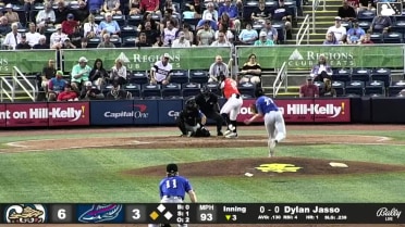 Dylan Jasso doubles (1) on a sharp line drive to right fielder Damon Keith. Dillon Lewis scores.