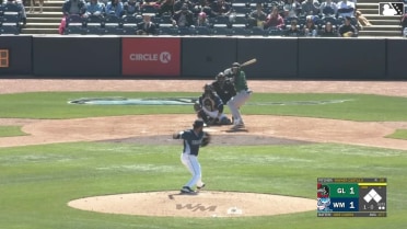 Jose Izarra homers (1) on a fly ball to left field.