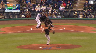 Aidan Longwell doubles (1) on a line drive to left fielder Frederick Bencosme. Roc Riggio scores. Braylen Wimmer scores.