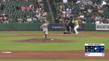 Kenny Piper doubles (11) on a sharp line drive to center fielder Raudi Rodriguez. Xavier Isaac scores.