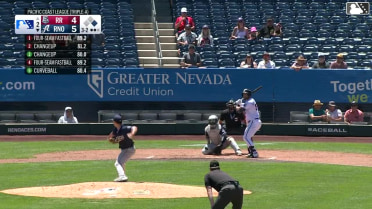 Tyler Locklear doubles (11) on a sharp line drive to left fielder Trevor Hauver. LuJames Groover scores.