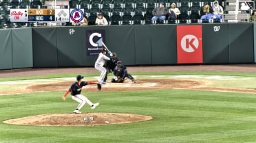 Christian Knapczyk singles on a line drive to right fielder Leandro Pineda.