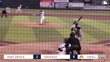 Ryan Nicholson out on a sacrifice fly to center fielder Jonny Farmelo. Gage Harrelson scores. Anthony Scull to 3rd.