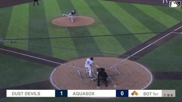 Josh Caron singles on a soft line drive to left fielder Jorge Ruiz. Jonny Farmelo scores. Luis Suisbel to 2nd.