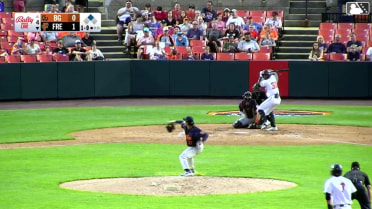 Leandro Arias doubles (11) on a ground ball to left fielder Nicandro Aybar. Vance Honeycutt scores.