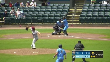 Connor Charping singles on a line drive to left fielder Keith Jones II. Caleb Cali scores.