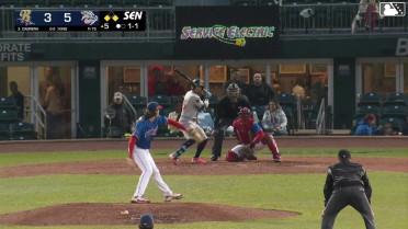 Oswaldo Cabrera out on a sacrifice fly to left fielder Steward Berroa. George Lombard Jr. scores.