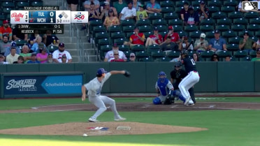 Khadim Diaw singles on a sharp line drive to left fielder Zyhir Hope. Marek Houston scores.