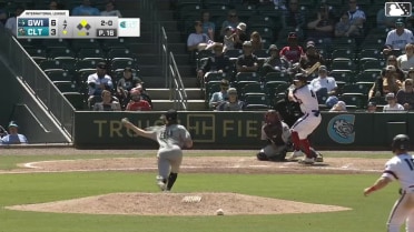 Dru Baker triples (2) on a sharp line drive to center fielder DaShawn Keirsey Jr. Ryan Galanie scores.