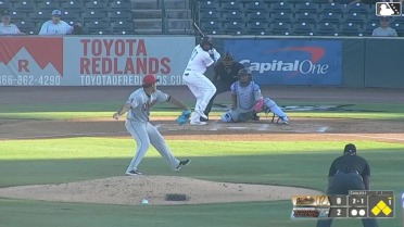 Starlin Aguilar hits a grand slam (2) to right field. Cesar Quintas scores. Grant Jay scores. George Feliz scores.