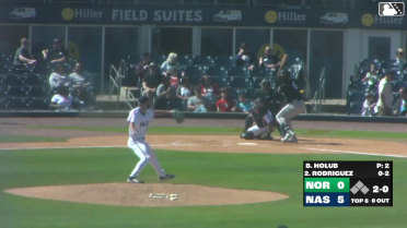 Johnathan Rodríguez homers (1) on a fly ball to left center field.