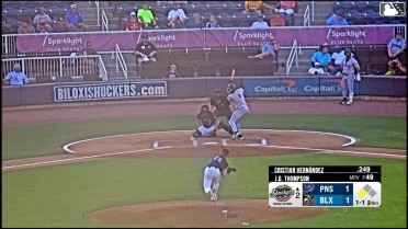 Cristian Hernández doubles (22) on a sharp line drive to center fielder Mark Coley II. Payton Green scores.