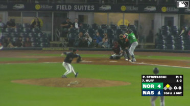 Sam Huff singles on a ground ball to center fielder Luis Lara. Ryan Noda scores.