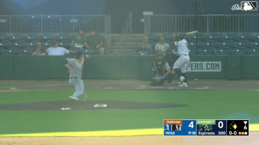 Lizandro Espinoza homers (1) on a line drive to left center field. Brett Wisely scores.