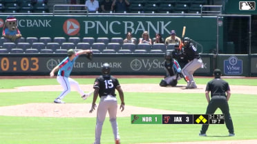 Jumbo Shrimp challenged (pitch result), call on the field was confirmed: Johnathan Rodríguez walks. Silas Ardoin scores. Bryan Ramos to 3rd. Payton Eeles to 2nd.