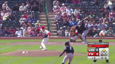 Bobby Boser doubles (3) on a sharp fly ball to left fielder Jake Cunningham. Justin Riemer scores.