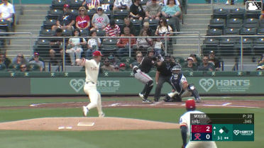 Turner Hill singles on a soft fly ball to center fielder Victor Labrada. Parks Harber scores.