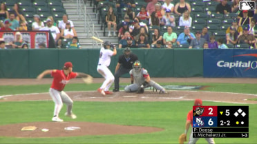 Eddie Micheletti Jr. triples (2) on a line drive to right fielder Ivan Brethowr. Jorge Burgos scores.