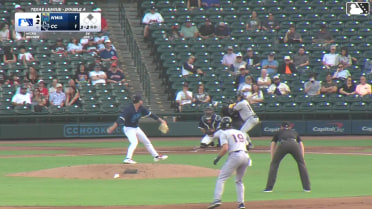 Colton Becker doubles (1) on a fly ball to right fielder Luis Baez. Connor Scott scores.