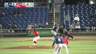 Jorge Burgos out on a sacrifice fly to left fielder Caden Rose in foul territory. Ismael Munguia scores.