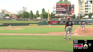 Cam Collier strikes out swinging and Leo Balcazar caught stealing 2nd, catcher Jorge Corona to shortstop Colby Shelton to catcher Jorge Corona.