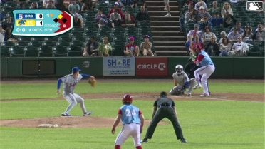 Brandon Lewis doubles (4) on a sharp fly ball to center fielder Yohairo Cuevas. Nick Biddison scores.