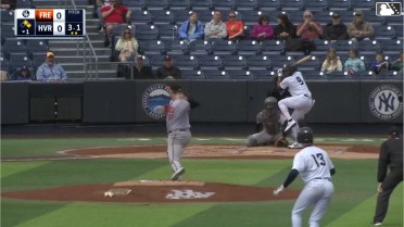 Roderick Arias walks. Eric Genther scores. Wilson Rodriguez to 2nd. Passed ball by catcher Colin Tuft.