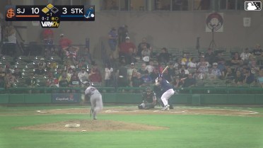 Drew Burress singles on a soft ground ball to third baseman Dario Reynoso. Max Durrington scores.