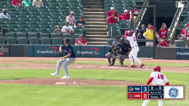 Will Banfield doubles (3) on a sharp line drive to right fielder Corey Julks. Noelvi Marte scores.