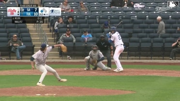 Kyle Nevin doubles (4) on a line drive to center fielder Kai Roberts. Kendall George scores.