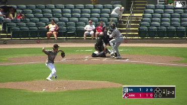 Jake Cunningham homers (1) on a fly ball to left center field.