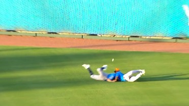 Lasko and Taylor collide in center field