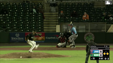 Johnny Olmstead doubles (2) on a sharp fly ball to left fielder Jhonkensy Noel. Andrew Pintar scores. Joe Mack scores.