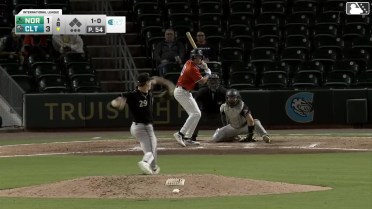 Dustin Harris homers (1) on a fly ball to right field.